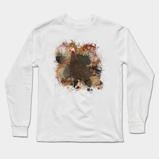 Guinea Fowl Abstract Paint Splatter Design in Warm Earth Tones Long Sleeve T-Shirt